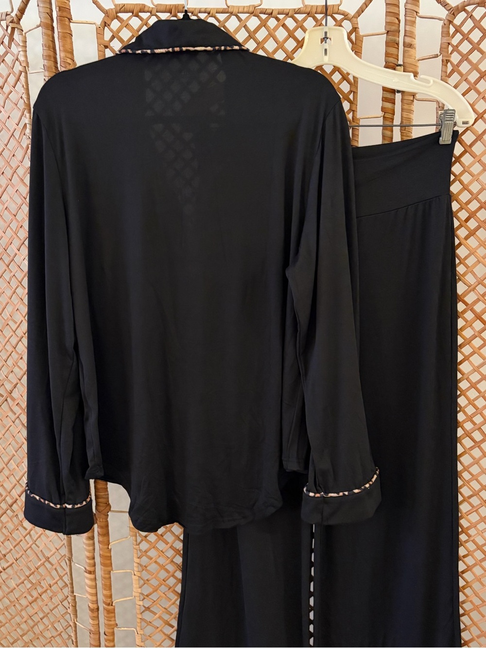 NWOT Black w/ Leopard Trim PJ Set w/ letter M Embroidered on Front Pocket - Picture 6 of 9